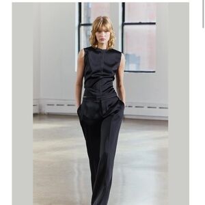 Zara Satin Black Sleeveless pants with topstitching Size